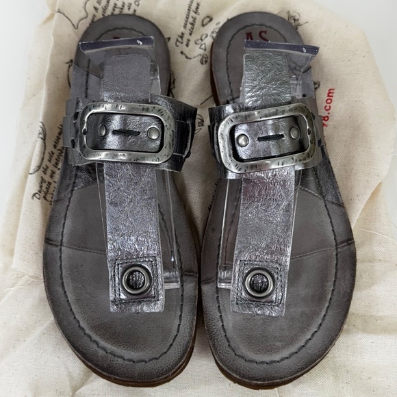 A.S.98 Italian Leather Sandals – Metallic Silver Buckle Thong – Rare - Picture 2 of 15